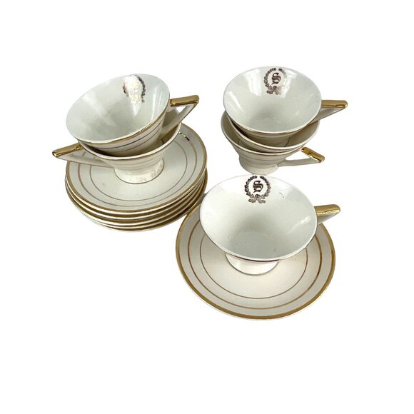 Salem China Company Ohio Made in America Art Deco 8 tea cups and saucers 23K - Picture 2 of 9